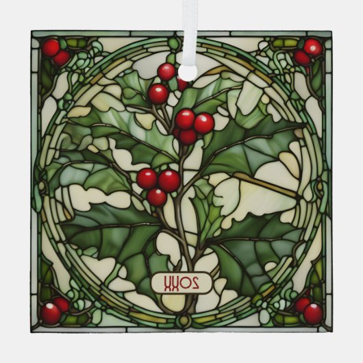 Lente van Holly Glas in lood kerstversiering Glas Ornament (Achterkant)