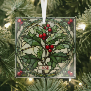 Lente van Holly Glas in lood kerstversiering Glas Ornament