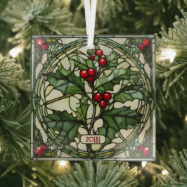 Lente van Holly Glas in lood kerstversiering Ornament