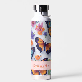 Lente Veelkleurige Vlinders en Bloemen Waterfles