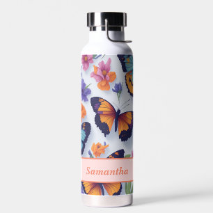 Lente Veelkleurige Vlinders en Bloemen Waterfles