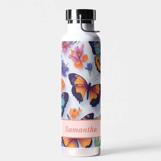 Lente Veelkleurige Vlinders en Bloemen Waterfles (Links)