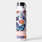 Lente Veelkleurige Vlinders en Bloemen Waterfles (Voorkant)