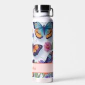 Lente Veelkleurige Vlinders en Bloemen Waterfles (Achterkant)