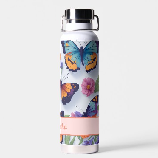 Lente Veelkleurige Vlinders en Bloemen Waterfles (Achterkant)
