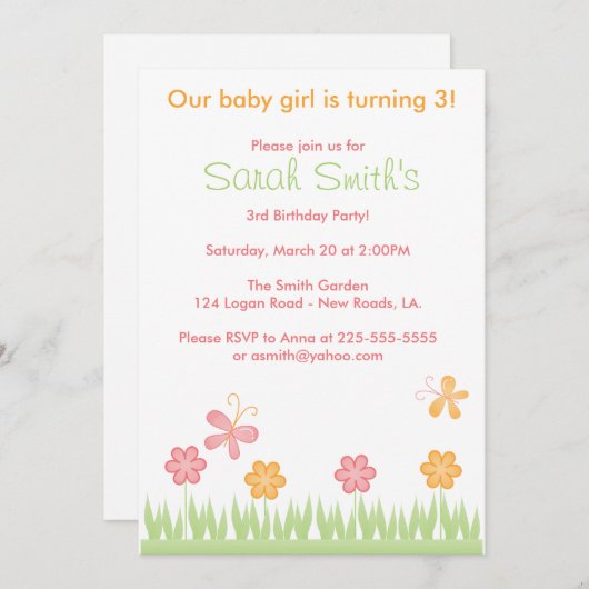 Lente verjaardag kaart (Voorkant / Achterkant)