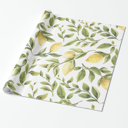 Lente verse waterverf gele citroengroene bladeren cadeaupapier (Uitgerold)