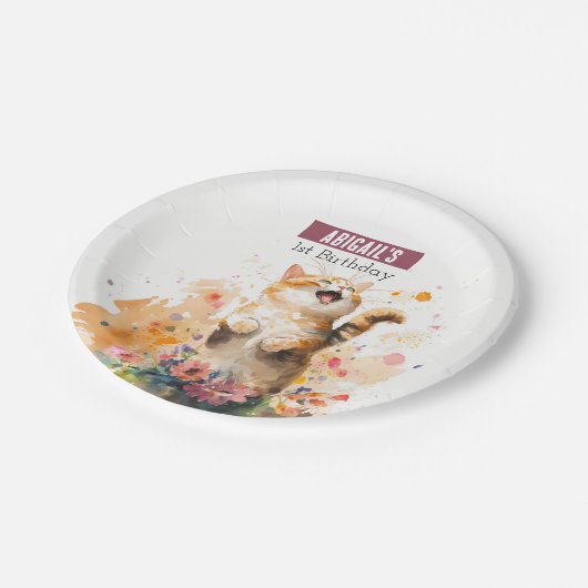 Lente vibes Kat - Verjaardagsfeest - Papieren Bordje (Gekanteld)