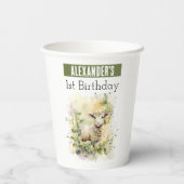 Lente vibes Lamb - 1e verjaardag - Papieren Bekers (Achterkant)