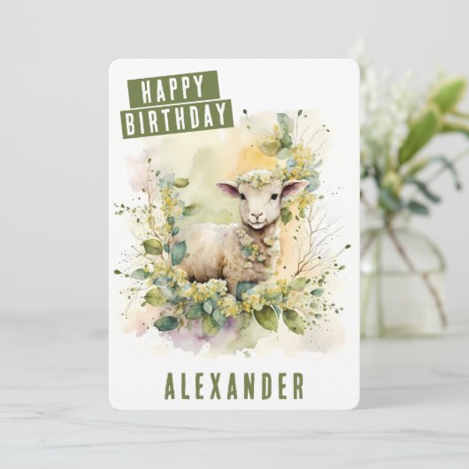 Lente vibes Lamb Verjaardag Kaart (Staand voorkant)