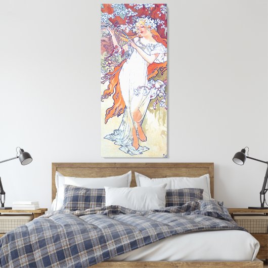 Lente (vier seizoenen), Alphonse Mucha Canvas Prin (Insitu (Slaapkamer))