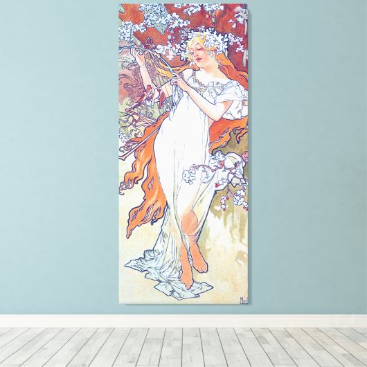 Lente (vier seizoenen), Alphonse Mucha Canvas Prin (Insitu (Houten vloer))