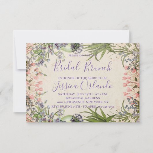 Lente Vintage Bloemige Elegante Script Bruids Brun Kaart (Voorkant)