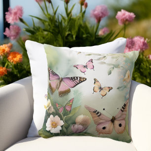Lente Vlinders en Bloemen Aquarel Kussen
