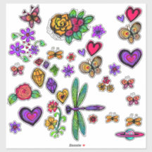 Lente vlinders en bloemen Sticker set