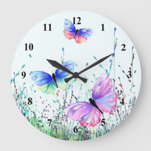 Lente Vlinders Vliegen In Natuur Wandklok