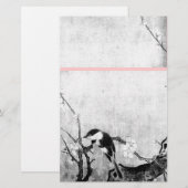 LENTE VOGEL EN BLOEMBOOM Zwart Wit Roze Briefpapier (Voorkant / Achterkant)