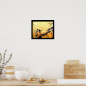 LENTE VOGEL EN BLOEMEN BOOM Geel Bruin Zwart Poster (Keuken)