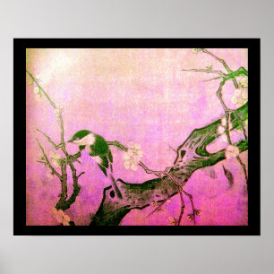 LENTE VOGEL EN BLOEMEN BOOM Roze Fuchsia Poster