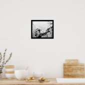 LENTE VOGEL EN BLOEMEN BOOM Zwart Wit Grijs Poster (Keuken)