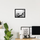 LENTE VOGEL EN BLOEMEN BOOM Zwart Wit Grijs Poster (Thuiskantoor)