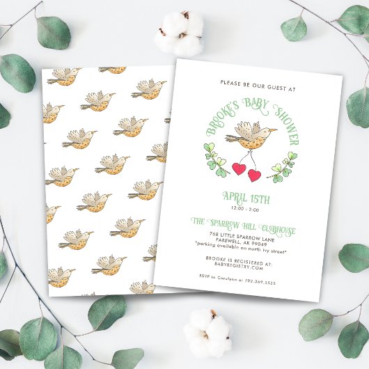 Lente Vogel met Hartjes Cute Baby Borrel Kaart