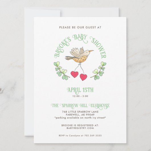 Lente Vogel met Hartjes Cute Baby Borrel Kaart (Voorkant)