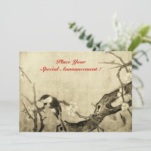 LENTE VOGEL MONOGRAM, bruin sepia rood Aankondiging (Staand voorkant)