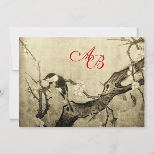 LENTE VOGEL MONOGRAM, bruin sepia rood Aankondiging (Achterkant)