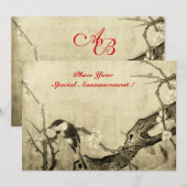 LENTE VOGEL MONOGRAM, bruin sepia rood Aankondiging (Voorkant / Achterkant)