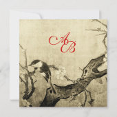 LENTE VOGEL MONOGRAM ,bruin sepia rood Aankondiging (Achterkant)
