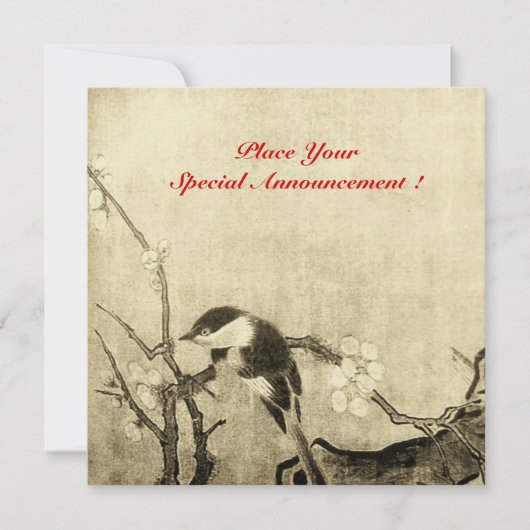 LENTE VOGEL MONOGRAM ,bruin sepia rood Aankondiging (Voorkant)