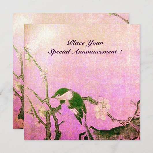 LENTE VOGEL MONOGRAM Roze Fuchsia Wit Bruin Aankondiging (Voorkant / Achterkant)