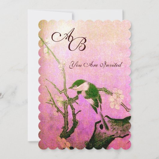 LENTE VOGEL MONOGRAM Roze Fuchsia Wit Bruin Kaart (Achterkant)