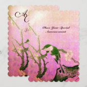 LENTE VOGEL MONOGRAM Roze Fuchsia Wit Bruin Kaart (Voorkant / Achterkant)
