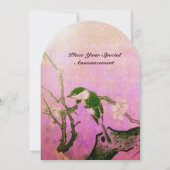 LENTE VOGEL MONOGRAM Roze Fuchsia Wit Bruin Kaart (Voorkant)