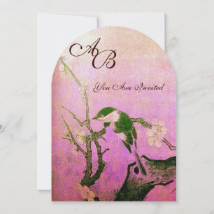 LENTE VOGEL MONOGRAM Roze Fuchsia Wit Bruin Kaart