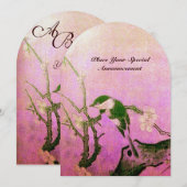 LENTE VOGEL MONOGRAM Roze Fuchsia Wit Bruin Kaart (Voorkant / Achterkant)