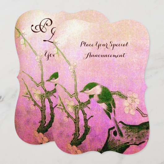 LENTE VOGEL MONOGRAM Roze Fuchsia Wit Bruin Kaart (Voorkant / Achterkant)