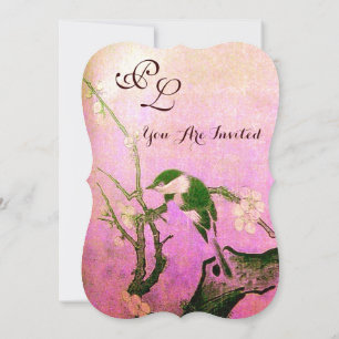 LENTE VOGEL MONOGRAM Roze Fuchsia Wit Bruin Kaart