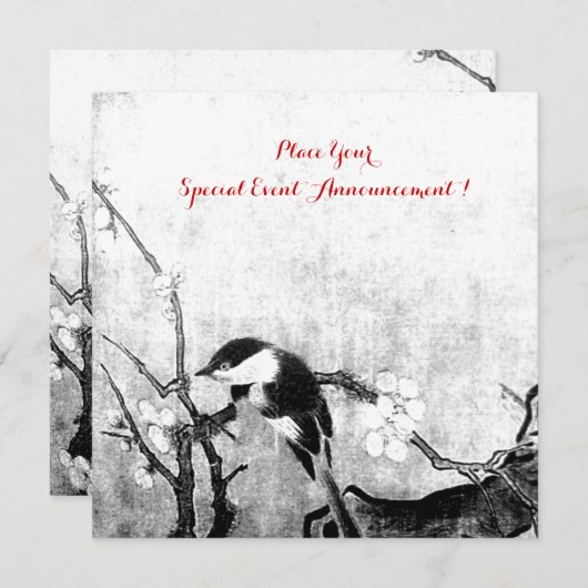 LENTE VOGEL MONOGRAM, zilveren metalen papier Aankondiging (Voorkant / Achterkant)