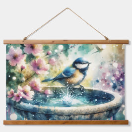 Lente Vogelbad Aquarel Hangend Wandkleed