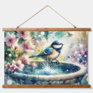 Lente Vogelbad Aquarel  Hangend Wandkleed