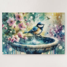 Lente Vogelbad Aquarel