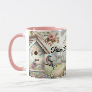 Lente Vogelnesthuis Met Pastelkleuren Bloemen En V Mok
