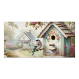 Lente Vogelnesthuis Met Pastelkleurige Bloemen En Perfect Poster