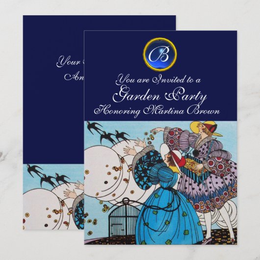 LENTE VOGELS TUINPARTY, SAPPHIERE EDELSTEEN MONOGR KAART (Voorkant / Achterkant)