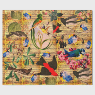 LENTE VOGELS,VEREN,VRUCHTEN Muzieknotities Bruin Cadeaupapier