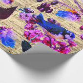 LENTE VOGELS, VEREN, VRUCHTEN Roze Blauwe Muziekno Cadeaupapier (Hoek)