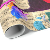 LENTE VOGELS, VEREN, VRUCHTEN Roze Blauwe Muziekno Cadeaupapier (Rol Hoek)